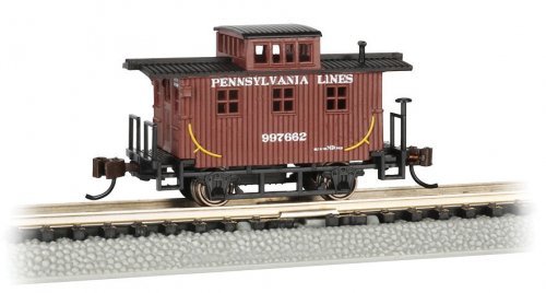 Old-Time Wood Bobber Caboose - Ready to Run -- Pennsylvania Lines 997662 (Boxcar Red), N, Bachmann Industries 15754