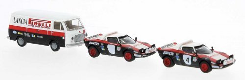 TeamPirelli San Remo 1978 Race Set - Assembled -- Fiat Van and 2 Lancia Stratos HF (black, w, HO, Brekina Automodelle 29663