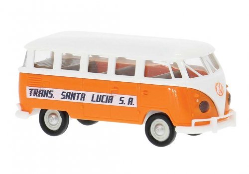 1960-1963 Volkswagen Samba T1b Passenger Van - Assembled -- Trans Santa Lucia (orange, white, HO, Brekina Automodelle 31855