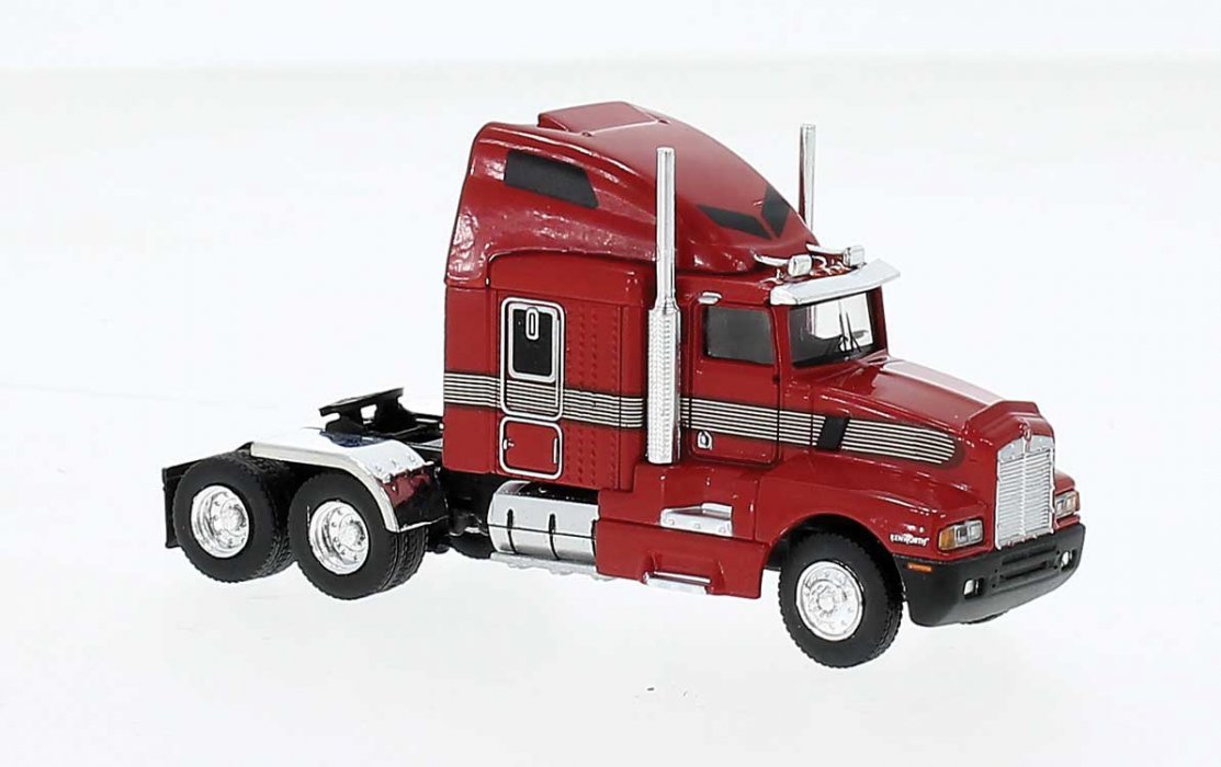 1984 Kenworth T600 Sleeper-Cab Tractor Only - Assembled -- Red, Brown, HO, Brekina Automodelle 85935