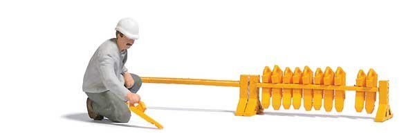 Era III-IV Railway Worker with Track Skates - Action Set -- Figure, Skate Rack w/Skates, O, Busch Gmbh & Co Kg 10700