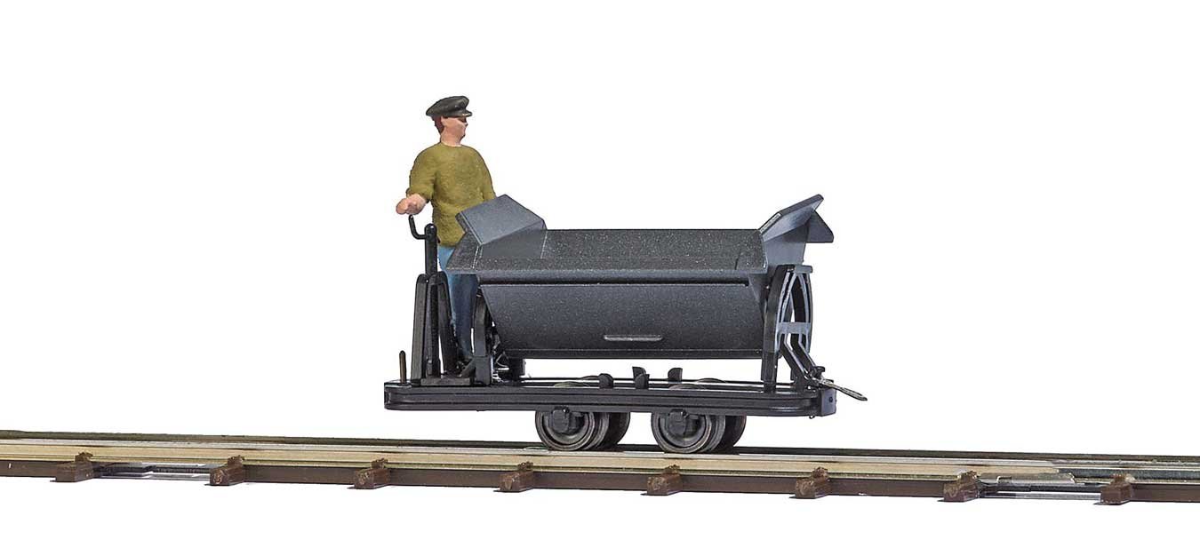 Tipper Side-Dump Car with Brakeman Figure - Feldbahn -- Black, HOn2, Busch Gmbh & Co Kg 12219