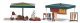 2 Outdoor Market Stalls Complete Miniature Scene -- 2 Figures, Clothes, Chair, 2 Canopies, Clo, HO, Busch Gmbh & Co Kg 1825