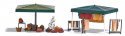 2 Outdoor Market Stalls Complete Miniature Scene -- 2 Figures, Clothes, Chair, 2 Canopies, Clo, HO, Busch Gmbh & Co Kg 1825