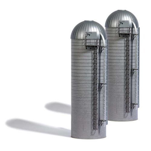 Tall Concrete Farm Silos -- Kit - 2-15/16` 7.5cm Diameter x 9-5/8` 24.5cm Tall pkg(2), HO, Busch Gmbh & Co Kg 1913
