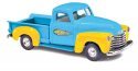 1950 Chevrolet Pickup Truck - Assembled -- Cheesy Jane′s (blue, yellow), HO, Busch Gmbh & Co Kg 48244