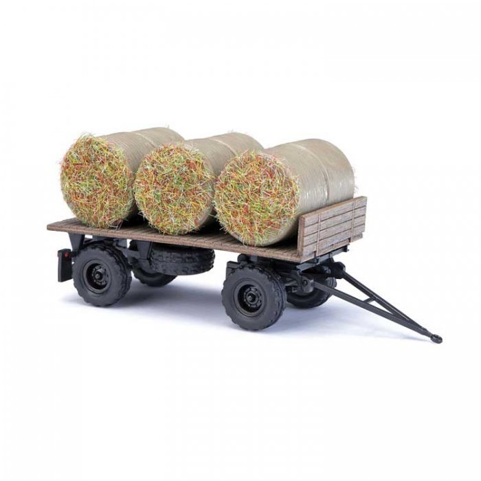 1985 IFA HW 60 Flatbed Farm Trailer with Hay Bales - Assembled, HO, Busch Gmbh & Co Kg 53018