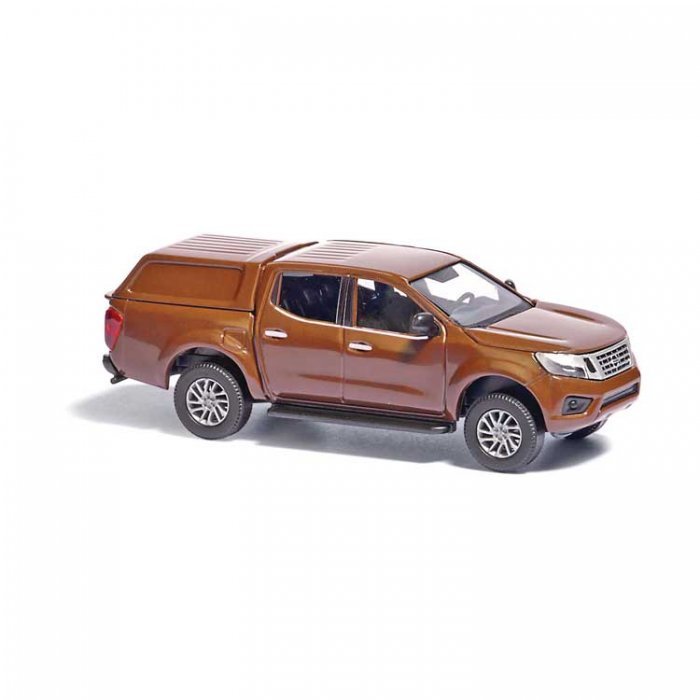 2015 Nissan Navara/Frontier Crew-Cab Pickup Truck with Cap - Assembled -- Brown, HO, Busch Gmbh & Co Kg 53706
