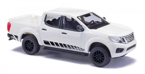 2015 Nissan Navara Crew-Cab Pickup Truck - Assembled -- White, Black, HO, Busch Gmbh & Co Kg 53712