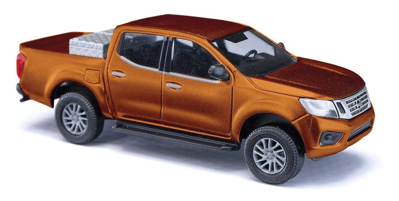 2015 Nissan Navara Crew-Cab Pickup Truck w/Bed Box - Assembled -- Metallic Gold, HO, Busch Gmbh & Co Kg 53720