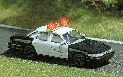 1976 Dodge Monaco 4-Door Sedan with Working Lights - Assembled -- Police (Blue Body, White Can, HO, Busch Gmbh & Co Kg 5629