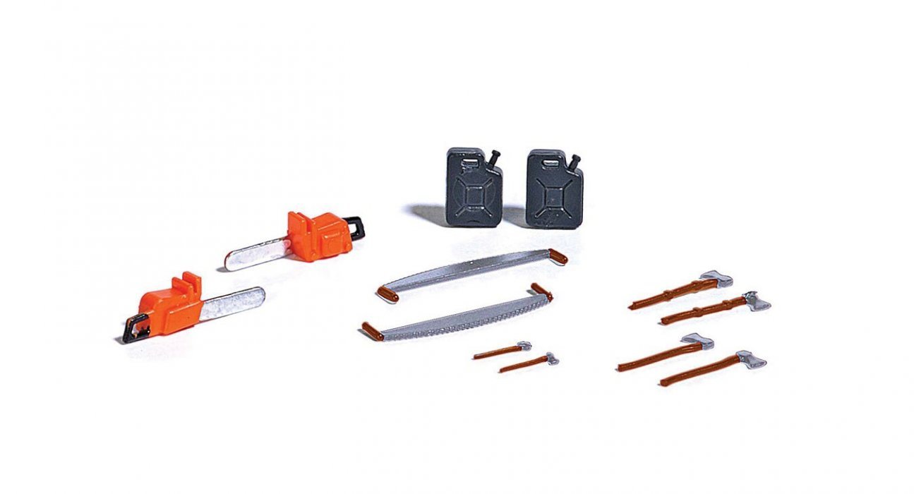 Logging Details -- 2 Chainsaws, 2 Long Saws, 6 Assorted Axes, 2 Gas Cans), HO, Busch Gmbh & Co Kg 7790