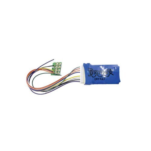 DH127P Series 7 Mobile DCC Control Decoder -- 8-Pin Medium Plug 1A/2A Peak, 2 FX7 Functions, 3.2′ Wire, HO, Digitrax DH127P