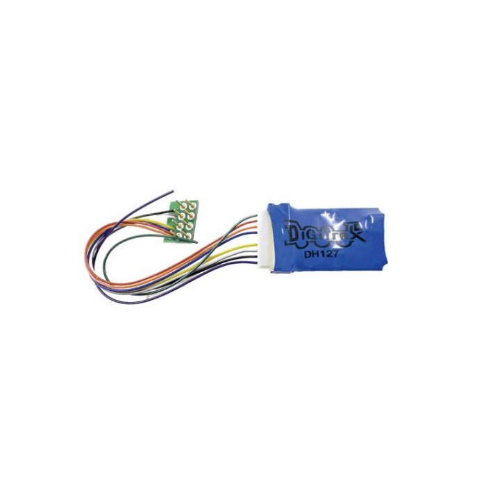 DH127P Series 7 Mobile DCC Control Decoder -- 8-Pin Medium Plug 1A/2A Peak, 2 FX7 Functions, 3.2′ Wire, HO, Digitrax DH127P