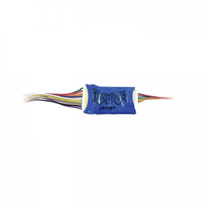 DH187D Series 7 Mobile DCC Control Decoder -- 9-Pin Harness Socket 1A/2A Peak, 8 FX7 Functions, HO, Digitrax DH187D