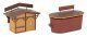 2 Christmas Market Stalls with Illuminated Christmas Tree -- Kit - 2 Stalls, Tree with Light String, HO, Faller Gmbh 134006