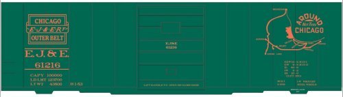 Railroad Decal Set -- Elgin, Joliet & Eastern 40′ Steel Boxcar (green Car, Map Around Chicago , HO, Tichy Train Group 10203