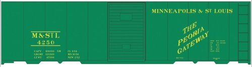 Railroad Decal Set -- Minneapolis & St. Louis 40′ Steel Boxcar (green Car, Peoria Gateway Slog, HO, Tichy Train Group 10244