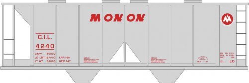 Railroad Decal Set -- Monon 2-Bay Covered Hopper (gray Car), HO, Tichy Train Group 10263