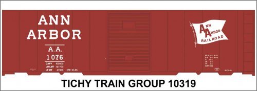 Railroad Decal Set -- Ann Arbor 40′ Steel Boxcar (Large Flag Logo), HO, Tichy Train Group 10319