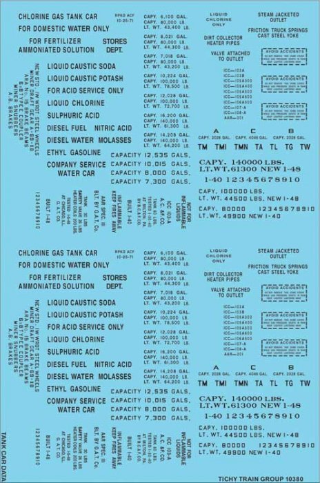 Railroad Decal Set -- Generic Tank Car Data (black lettering), N, Tichy Train Group 10380N
