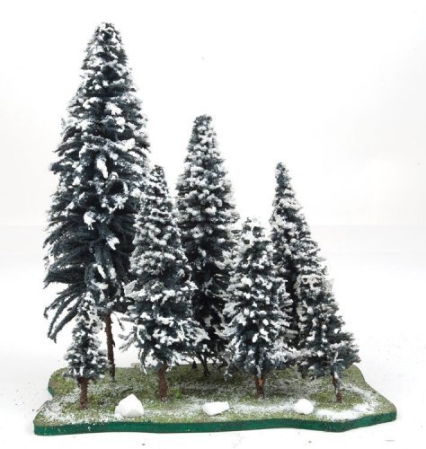 Spruce Trees with Snow -- 7 Trees 3 - 9′ 7.6 - 22.9cm Tall, All Scales, Grand Central Scenery SSP