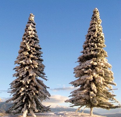 Assorted Pine Trees w/Snow -- 3 to 9′ 7.6 to 22.9cm pkg(7), All Scales, Grand Central Scenery T13