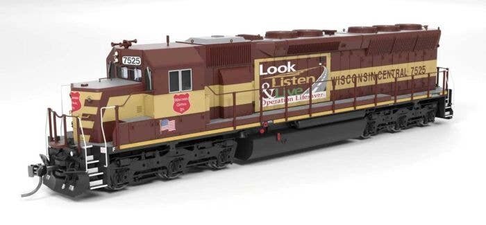 EMD SD45 - Standard DC - Paragon4(TM) -- Wisconsin Central 7525 (maroon, gold, Operation Lifesaver Banner), HO, Broadway Limited