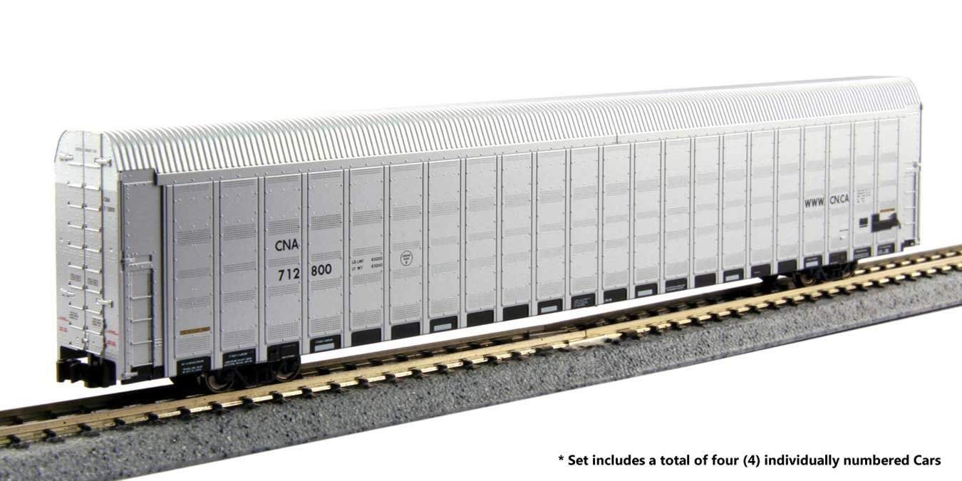 Aluminum Enclosed Auto Carrier 4-Pack - Ready to Run -- Canadian National 712846, 712849, 712853, , N, Kato USA Inc 1065509