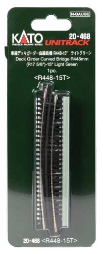 Curved Deck Girder Bridge - Unitrack -- Light Green 17.6′ Radius R448 15-Degree, N, Kato USA Inc 20468