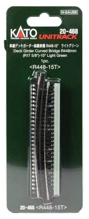 Curved Deck Girder Bridge - Unitrack -- Light Green 17.6′ Radius R448 15-Degree, N, Kato USA Inc 20468