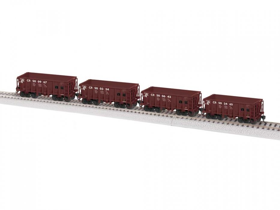 Class G38B Ore Car 4-Pack - Ready to Run -- Conrail 500334, 500643, 500967, 502456 (Scheme 2, Boxcar Re, HO, Lionel 2474131