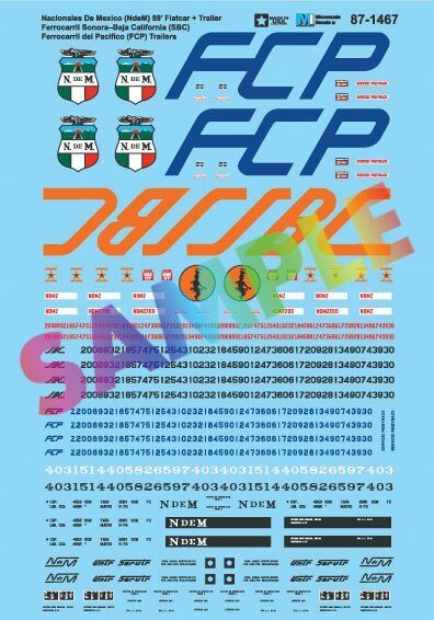 Railroad & Vehicle Decal Set -- Nacionales De Mexico NdeM 89′ Flatcar & SBC & FCP Tra, HO, Microscale Industries Inc 871467