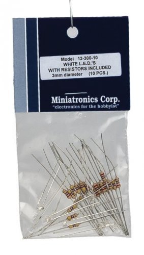 Standard Light Emiting Diodes (LEDs) 1/8′ 3mm Diameter -- White pkg(10), All Scales, Miniatronics Corp. 1230010