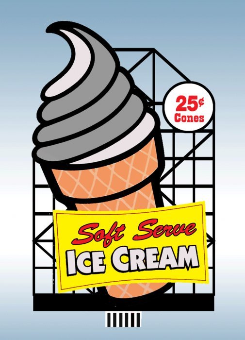 Ice Cream Cone Animated Billboard -- Small for HO and N Scales, 1-3/8 x 2-3/16′ 3.6 x, All Scales, Micro Structures 443002