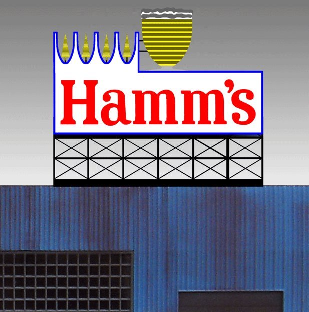Hamm`s Brewing Animated Neon Billboard -- Large for HO and O Scales 5-1/8 x 4-3/8` 13, All Scales, Micro Structures 883451