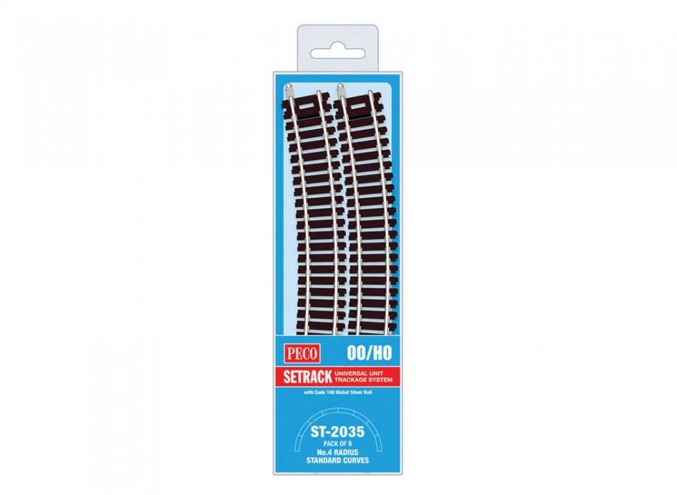 Code 100 Nickel Silver Standard 22.5 Degree Curved Section - Setrack -- 22-1/2′ 57.15cm (4th) Radius pkg(, HO, Peco ST2035