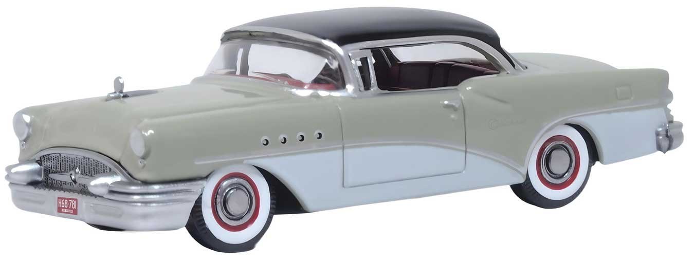 1955 Buick Century - Assembled -- Carlsbad Black, Windsor Grey, Dover White, HO, Oxford Diecast 87BC55007