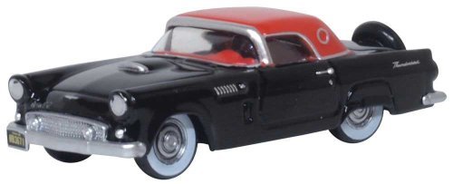 1956 Ford Thunderbird - Assembled -- Raven Black, Fiesta Red, HO, Oxford Diecast 87TH56008