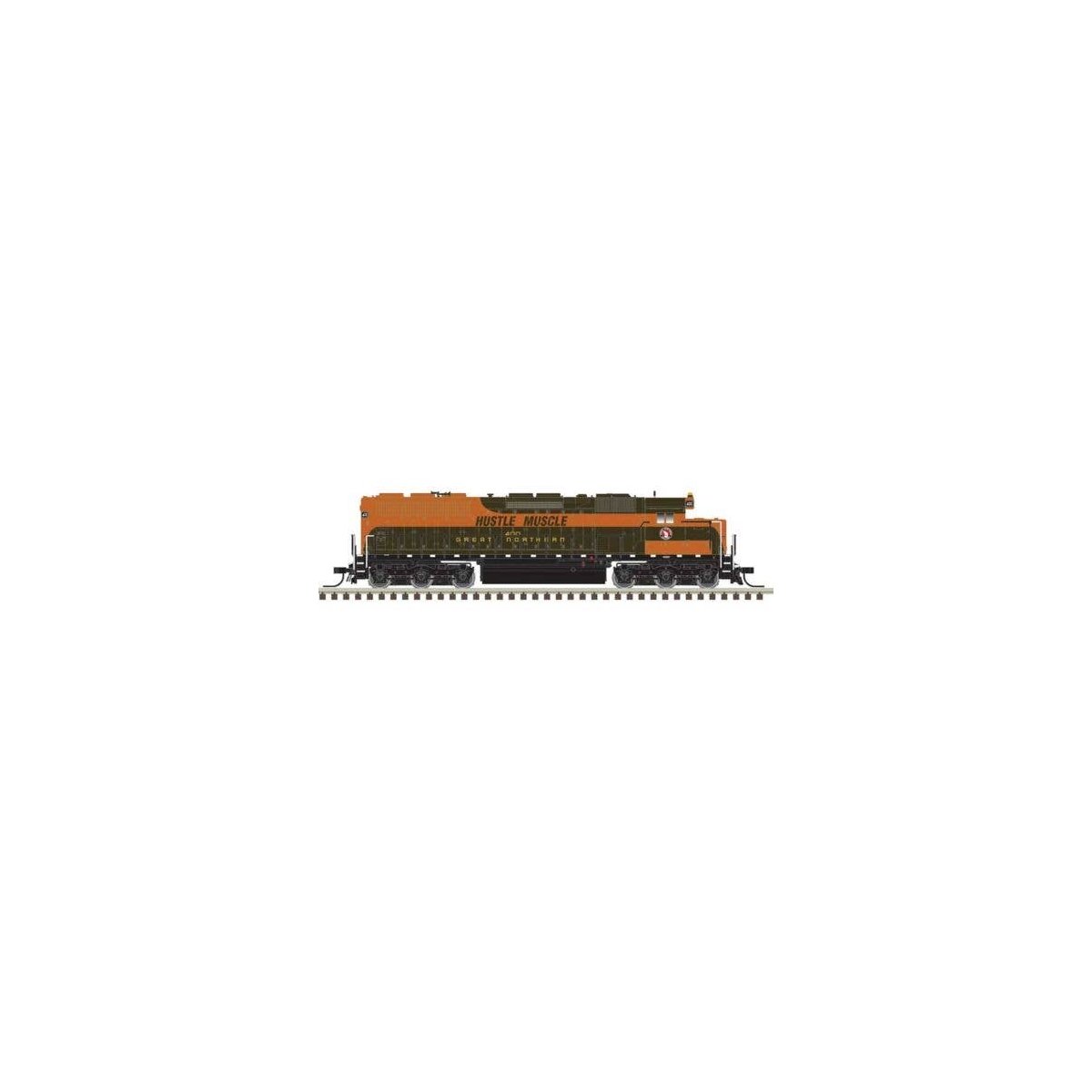 EMD SD45 Low Nose - Standard DC - Master(R) Silver -- Great Northern 400 Hustle Muscle (Omaha Orange, green, yellow), N, Atlas M