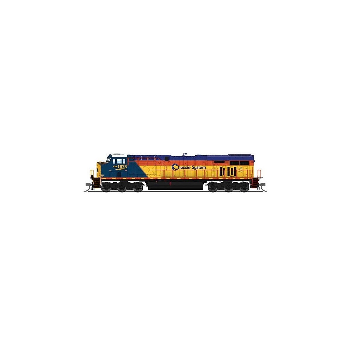 GE ES44AC GEVO - Standard DC - Stealth -- CSX 1869 (Chessie System Heritage, blue, yellow, orange), N, Broadway Limited Imports 
