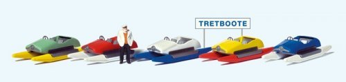 Pedal Boat Rental w/German Sign -- 5 Boats, HO, Preiser Kg 10685