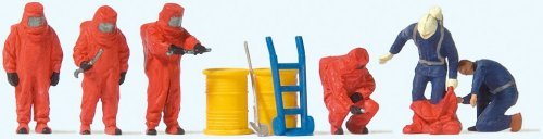 Working People -- Firemen in Red Hazmat Suits pkg(6), HO, Preiser Kg 10730