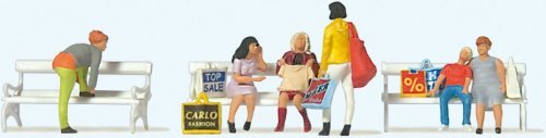 Shopping People on Park Bench -- pkg(6), HO, Preiser Kg 10738