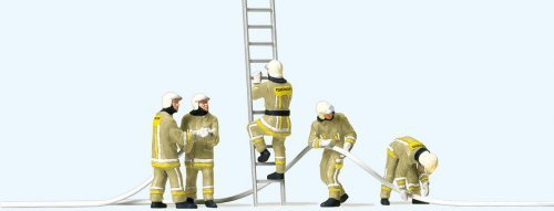 Modern Firemen Working with Accessories -- Beige Uniforms pkg(5), HO, Preiser Kg 10771