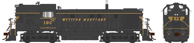 Alco RS3 Hammerhead High Hood - Standard DC -- Western Maryland 192 (black, yellow, Spe, HO, Bowser Manufacturing Co. 25457