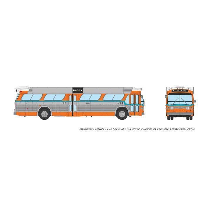 1959-1986 GM New Look/Fishbowl Bus - Deluxe Lighted - Assembled -- Miami-Dade 144 (silver, or, HO, Rapido Trains Inc 753144