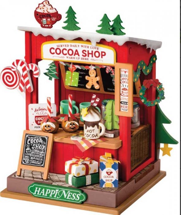 Rolife Cocoa Shop DS042 -- 3-D Laser-Cut Wood Puzzle, All Scales, Robotime DS042