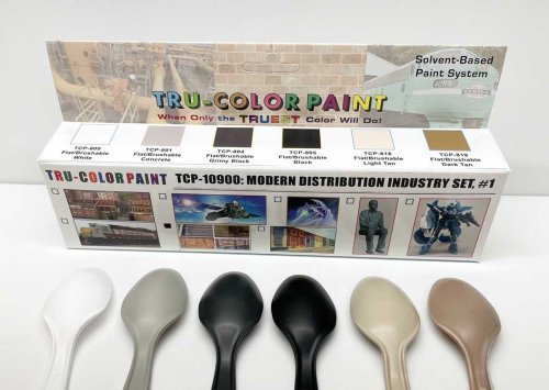 Modern Distribution Industry Paint Set -- 6 Flat Colors for Brush Painting, All Scales, Tru-Color Paint 10900