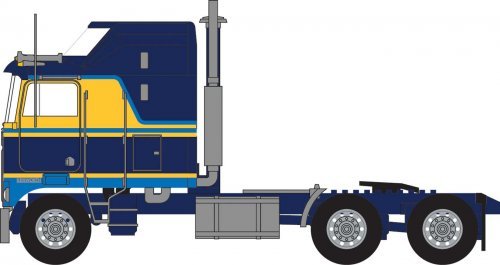 1970s Kenworth K100 Potomac Tractor w/Aerodyne Sleeper Cab - Assembled -- Blue, Yellow, N, Trainworx Inc 41066